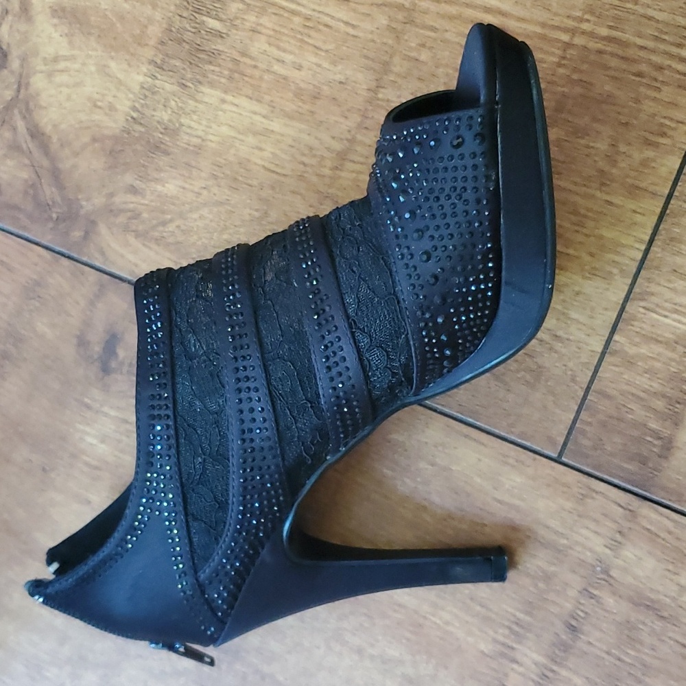 Coach and Four Rhinestone & Lace Peep Toe Bootie